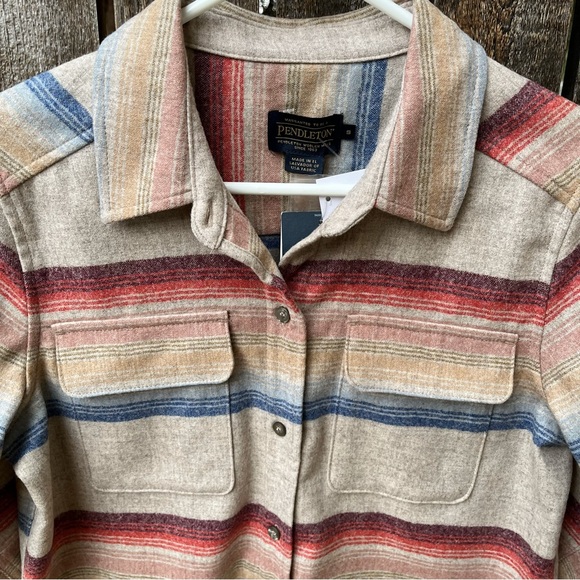 Pendleton Wm’s 100% Washable Virgin Wool Umatilla Striped Board Shirt NWT Sz S - Picture 3 of 16